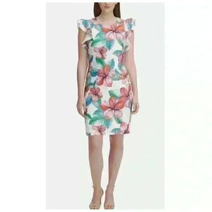 TOMMY HILFIGER Womens Ivory Cap Sleeve Above The Knee Party Sheath Dress Size 4